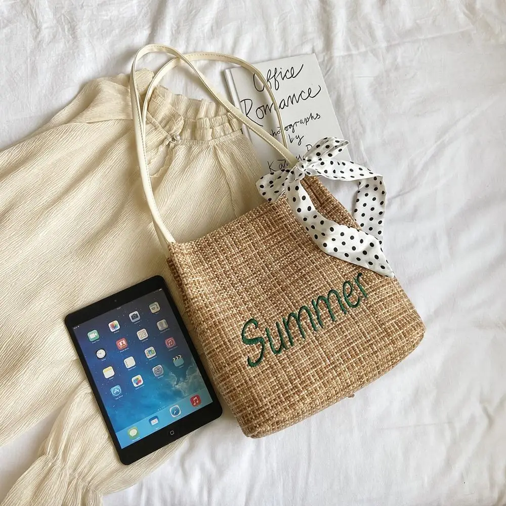 Летняя Соломенная Сумка ведро с принтом для женщин 2020 сумка покупок девочек