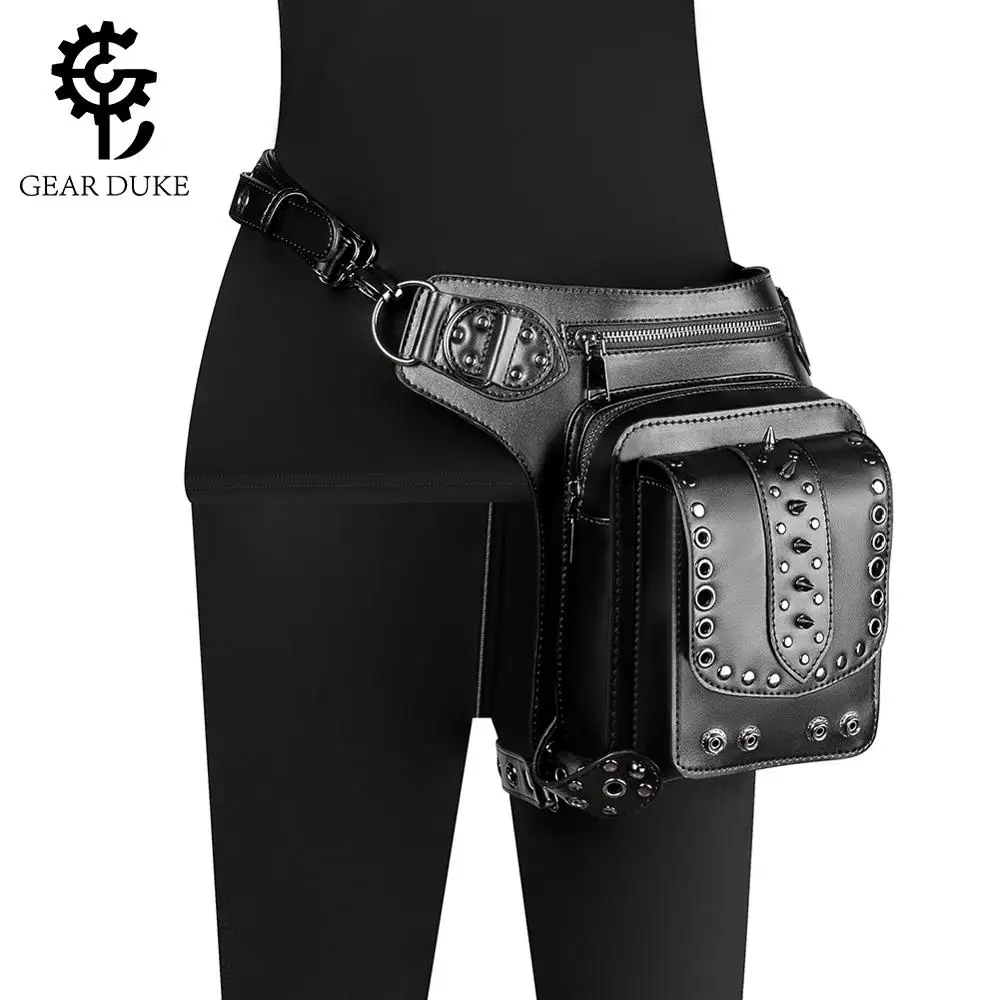 

GearDuke Steampunk Women Shoulder Bags PU Leather Waist Fanny Packs Female Messenger Crossbody Bags Rivet Holster Drop Leg Bag