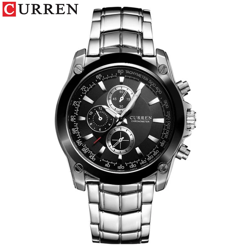 Silver Black CURREN часы для мужчин лучший бренд класса люкс для мужчин s военные часы полностью Стальные кварцевые мужские спортивные часы водонепроницаемые Relogio Masculino - Цвет: Silver Black