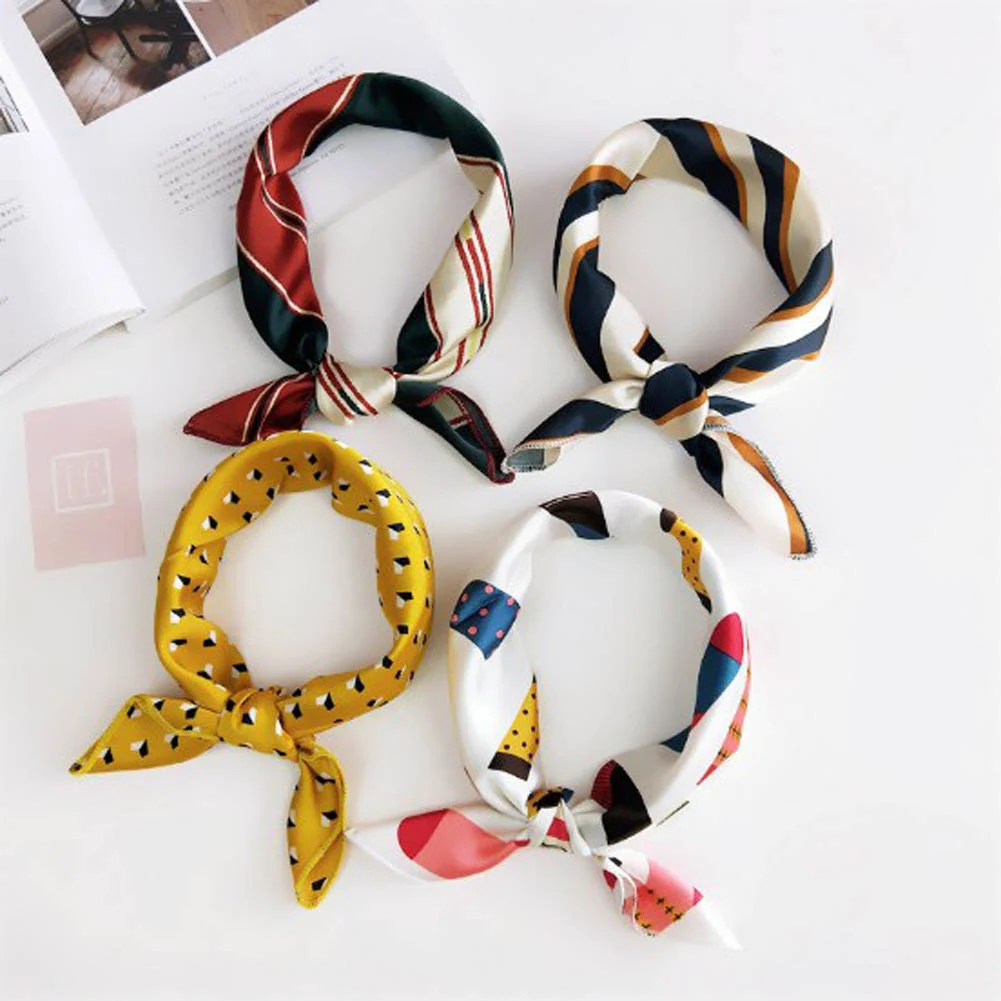 

Fashion Small Square Scarf Hair Tie Band For office Hotel Handkerchief Rings Women Elegant Skinny Silk Feeling Hair Neck Scarf