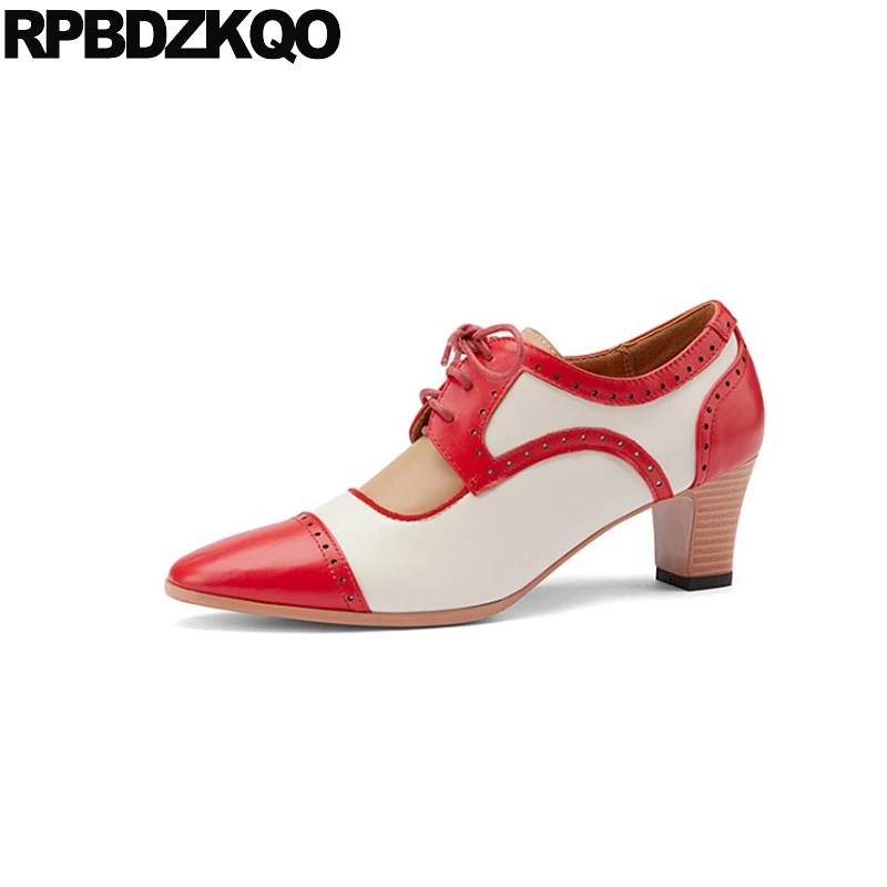

Medium Heels Oxford Round Toe Pumps High Japanese Fashion Shoes 2021 Luxury Women Multi Colored Lace Up Wooden Chic Brogue Block