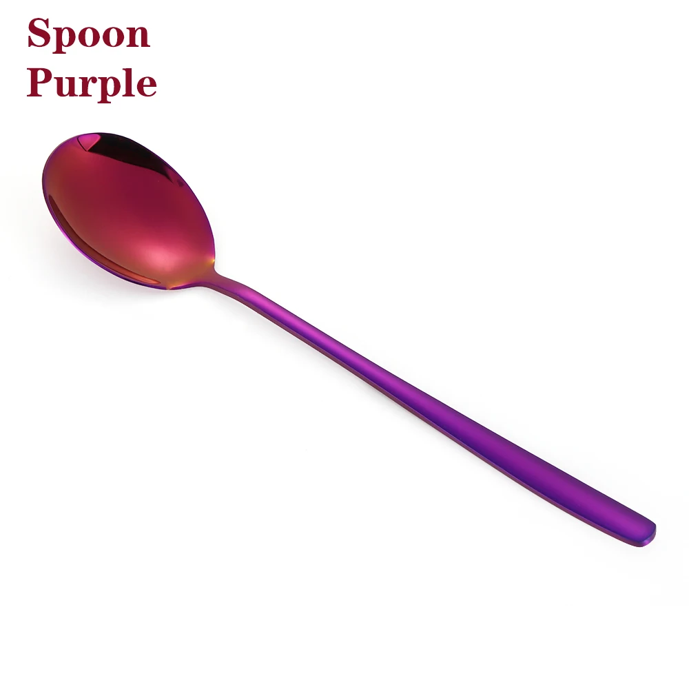 Spoon purple 1 шт. из нержавеющей стали Радужный цвет длинная ручка еда вилка ложки Чай Кофе лапша суп столовая посуда кухонные принадлежности - Цвет: Spoon purple