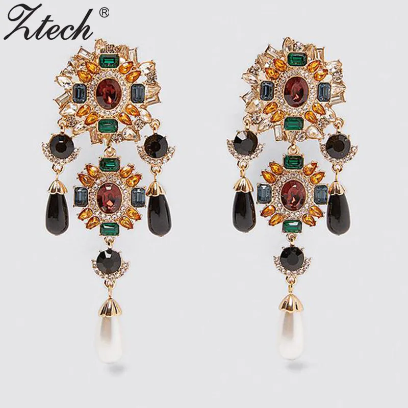 Женские серьги подвески Ztech большие висячие с кисточками и кристаллами вечерние