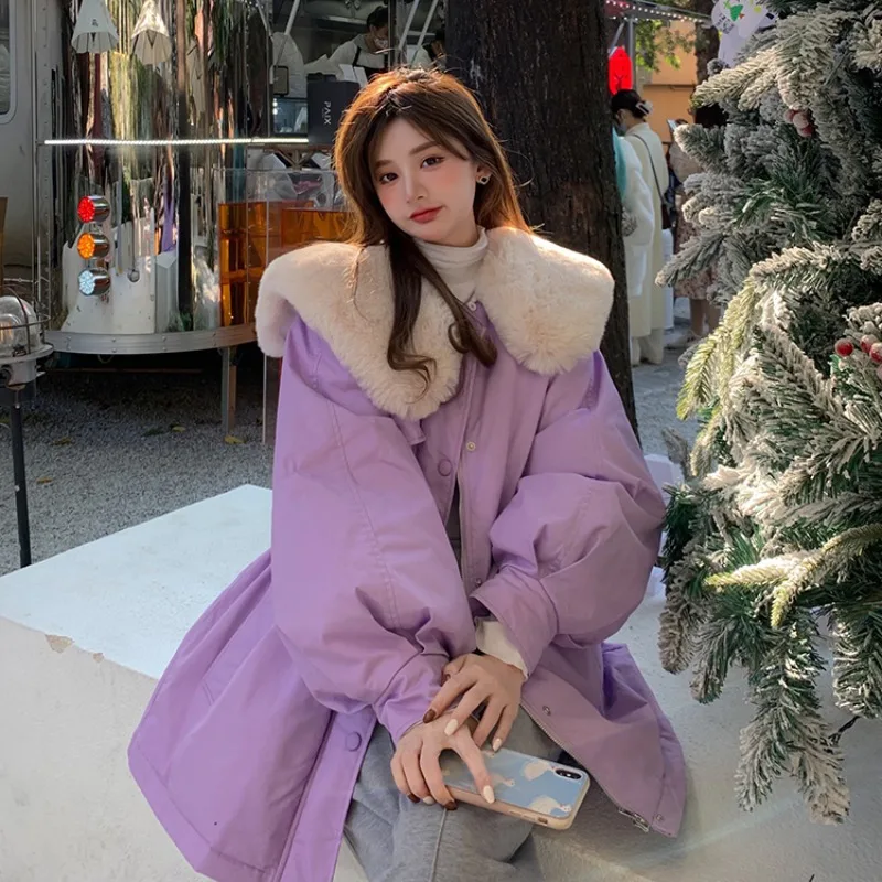 

Повседневные свободные парки Arygle с кукольным воротником, женские модные однотонные толстые короткие пальто, женские элегантные хлопковые ...