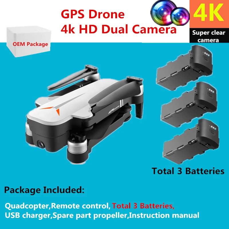 Foam Box 3 Batteries RC Дрон GPS с 4K HD Двойная камера жеста складной контроль Квадрокоптер с 5G Wifi камера Fly 23mins Dron VS F11 Zen-K1 SG906 - Цвет: Foam Box 3 Batteries