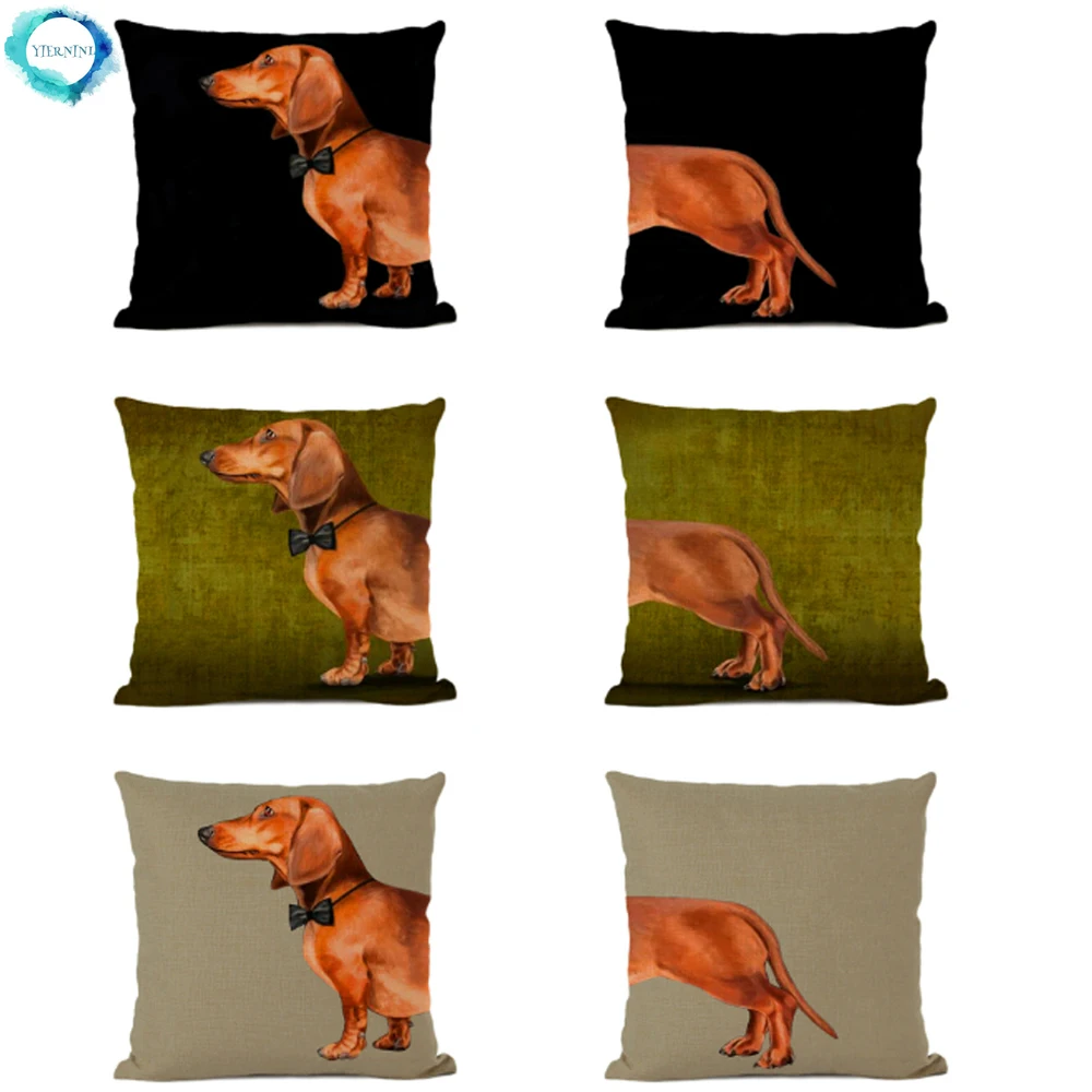 

Dachshund Dog Painted Square Cotton Linen Pillow Case Bulldog Cushion Cover Home Sofa Pillow Case Cojines almofadas decorativas