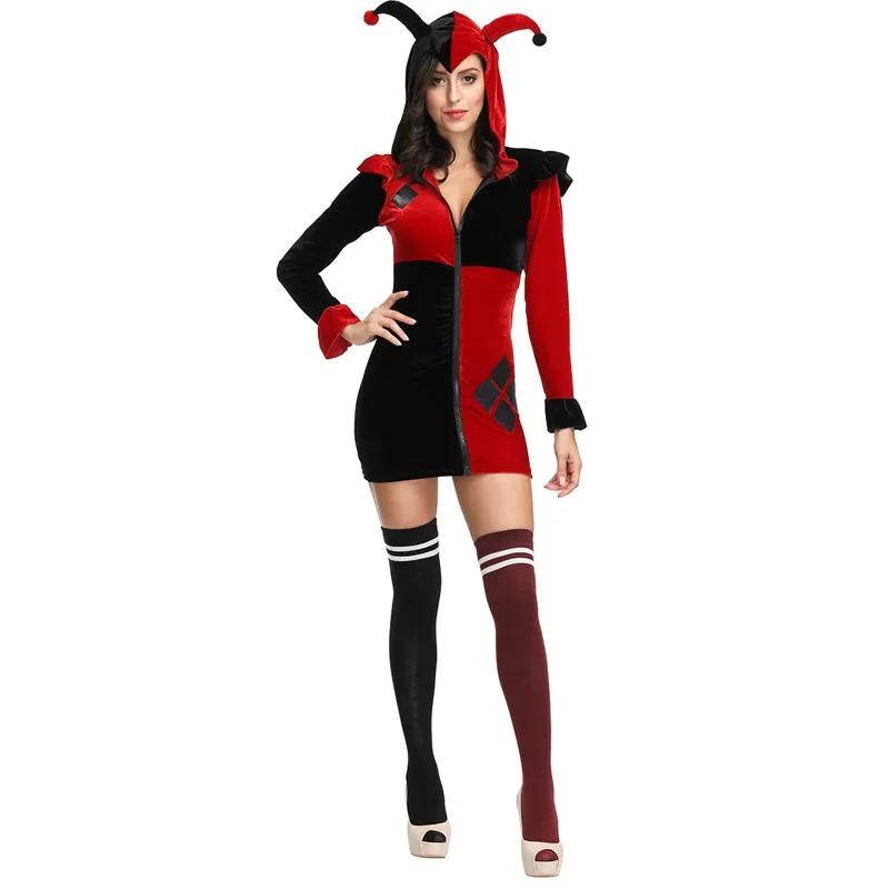 

Halloween Joker Droll Circus Clown Cosplay Costume Carnival Purim Stage Stitching Zipper Jacket Clown braids Hat Coat