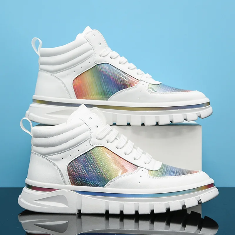 

Discoloration Casual Shoes Men Platform Sneakers 2021 Fashion Street High Top Hip Hop Man Shoes New White Shoe Zapatos Hombre