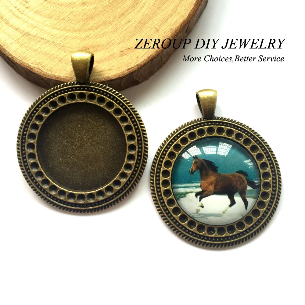 

5pcs/lot 25mm Necklace Pendant Setting Antique Bronze Silver Color Glass Cabochon Blank Base Supplies for Jewelry Finding T244
