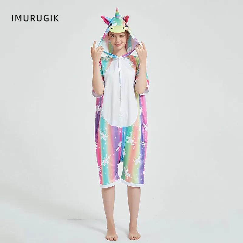 Женский комбинезон для косплея Единорог кигуруми комбинезоны с коротким рукавом