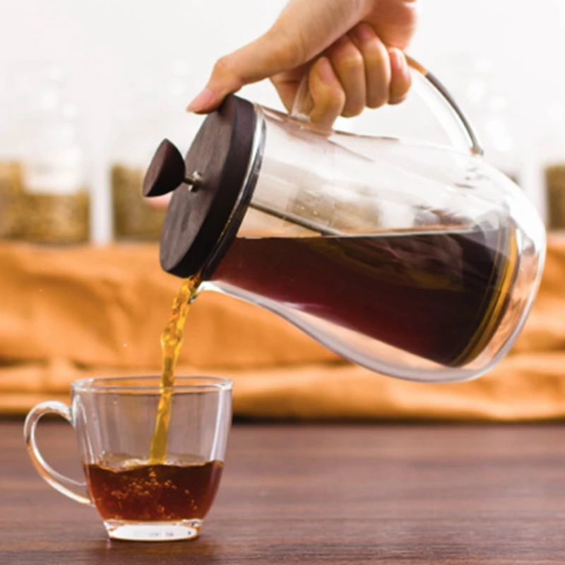 

Coffee Double Glass French Press Pot French Filter Press Coffee Pot 600Ml Household Mahogany Lid