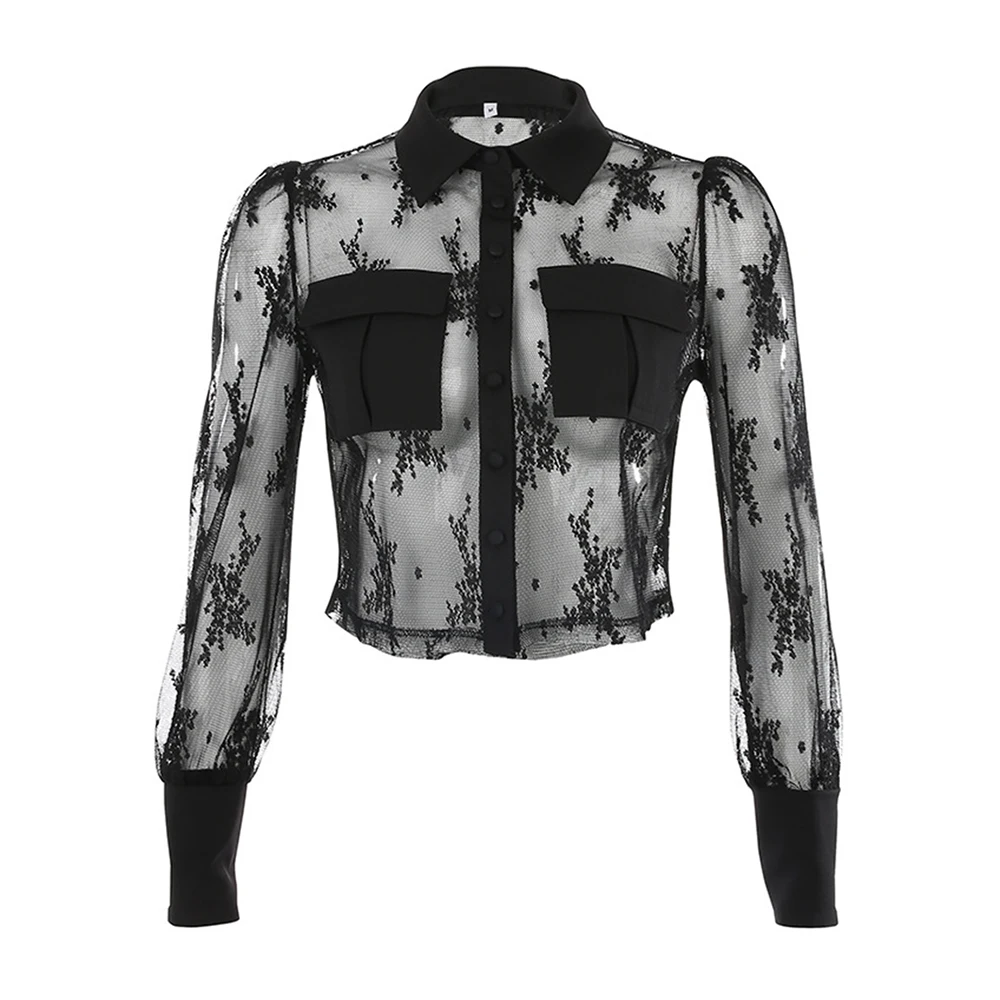 Пикантные женские осенние блузки рубашки Женские однотонные с карманами