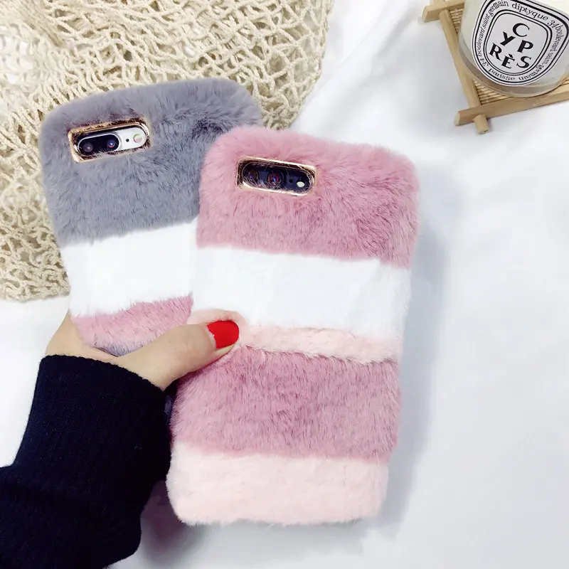 Warm Colorful Cute Plush Rabbit Fur Fluffy phone Case For Oneplus 3 5 5T Protective Cover 6 6T 7 Pro Back Coque |