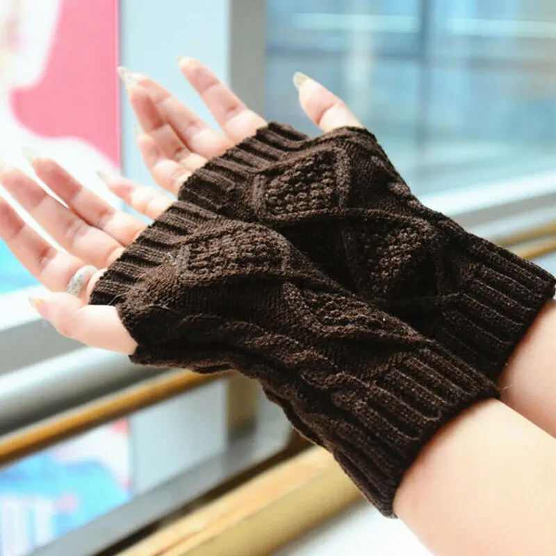 

2019 Newest Fashion Ladies Solid Fingerless Knit Mitten Women Short Gloves Winter Arm Warmer SHIP US