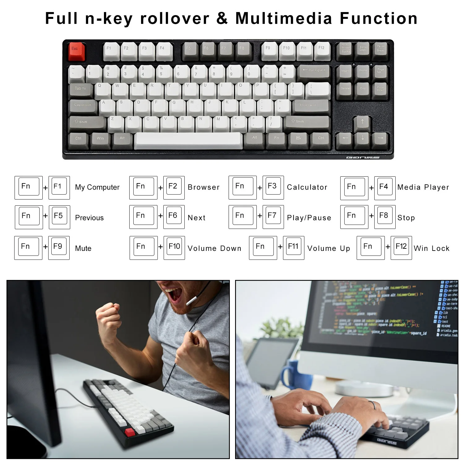 Ganss GS87 87 клавишная игровая механическая клавиатура без ключа cherry mx коричневый переключатель Проводная клавиатура для геймера