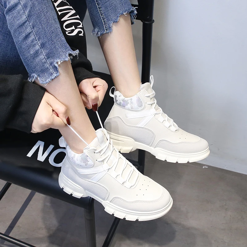 2019 брендовые белые кроссовки на платформе сезон весна-осень женские в стиле