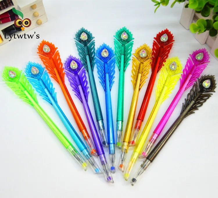 Канцелярские товары гелевая ручка с павлиньими перьями и бриллиантами для школы