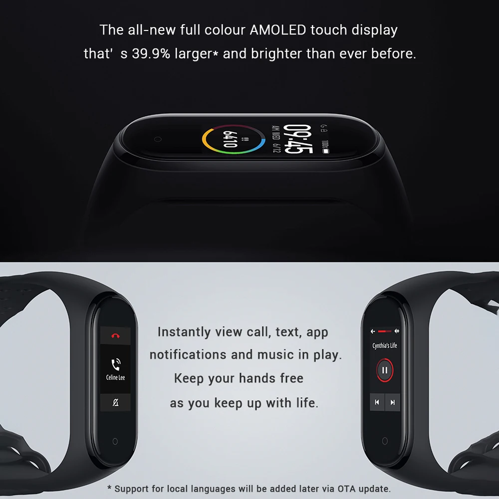 Смарт браслет Xiaomi Mi Band 4 3 цвета AMOLED экран пульсометр фитнес трекер BT5.0