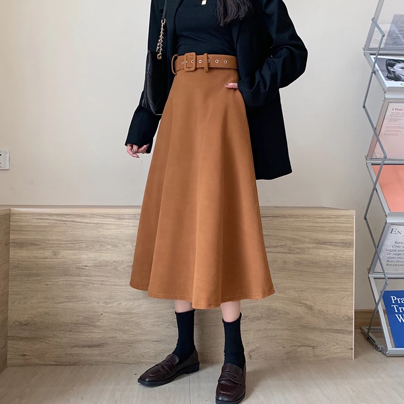 

Limiguyue Толстое Зимнее шерстяное макси юбки для женщин в винтажном стиле; С высокой талией; Юбка для девочек; Модная повседневная Уличная одеж...