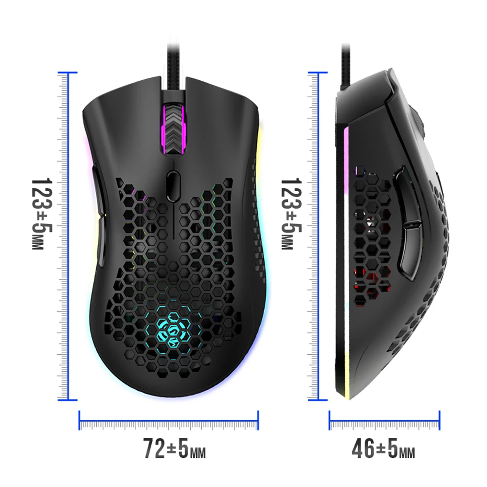 

Q8 Ergonomic RGB LED USB Wired Mouse 7200DPI 7 Buttons Hollowed Gaming Mouse E-sports Mice for PUBG LOL PC Games