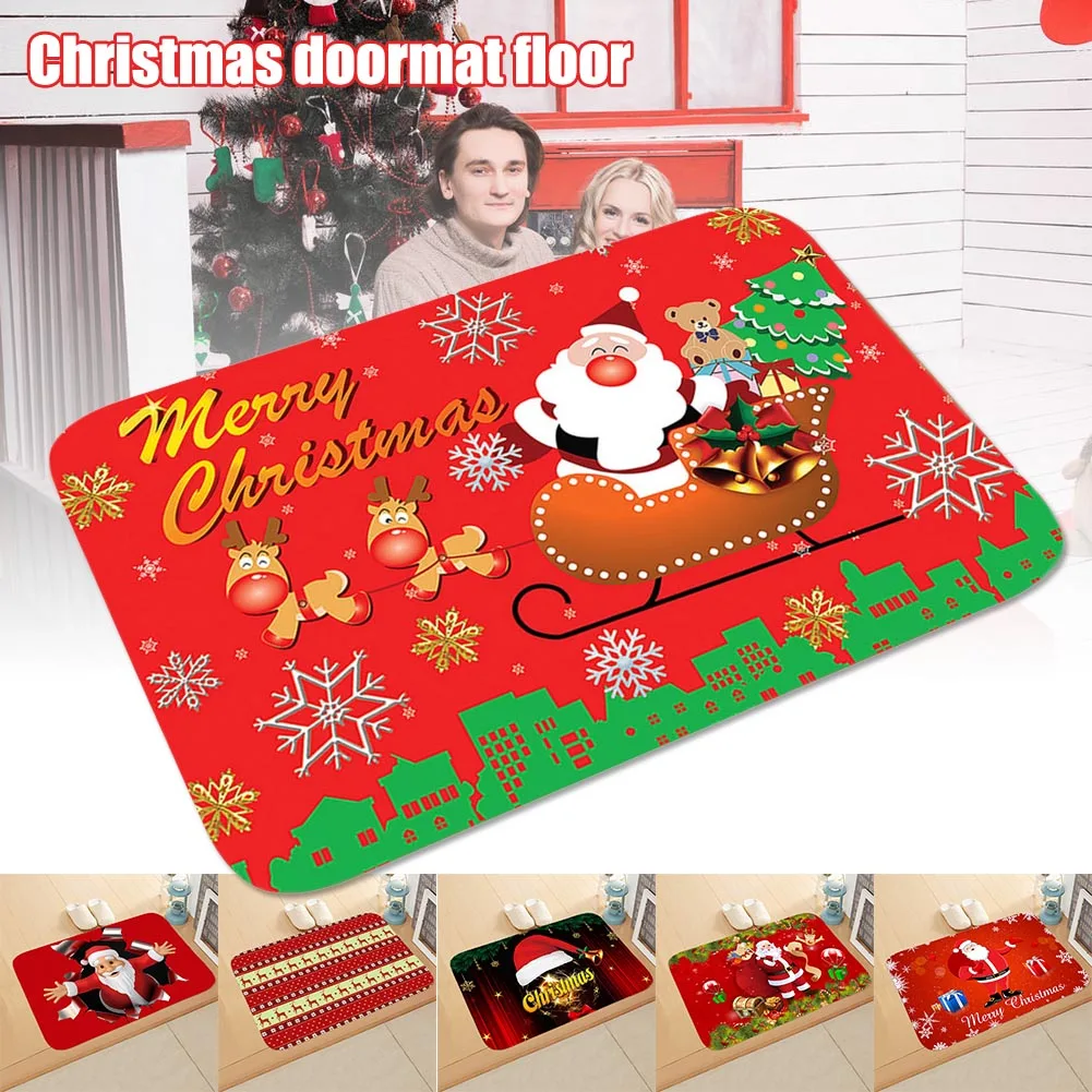 

Рождественский дверной коврик, впитывающий нескользящий ковер с рисунком Санта-Клауса, для улицы, для украшения дома и Рождества