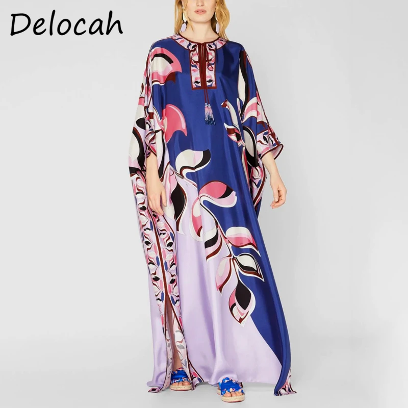 

Женское платье с рукавом летучая мышь Delocah, длинное пляжное платье в стиле бохо с рукавами летучая мышь, лето 2019