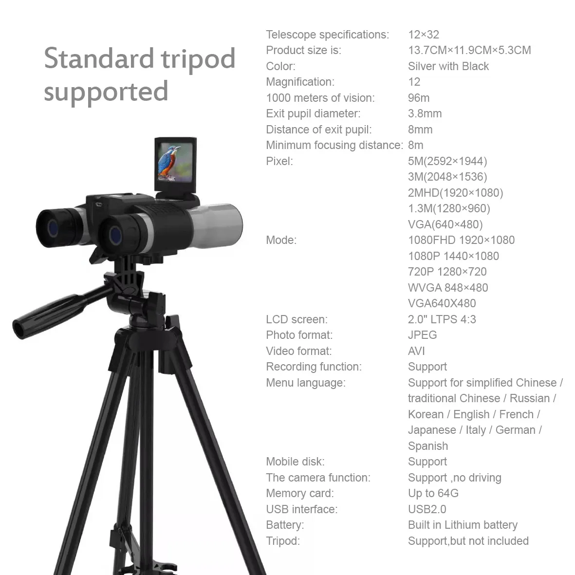 Цифровой телескоп W32 бинокль с 12x32 зумом вращающийся экран 2 0 дюйма Full HD 1080P камера