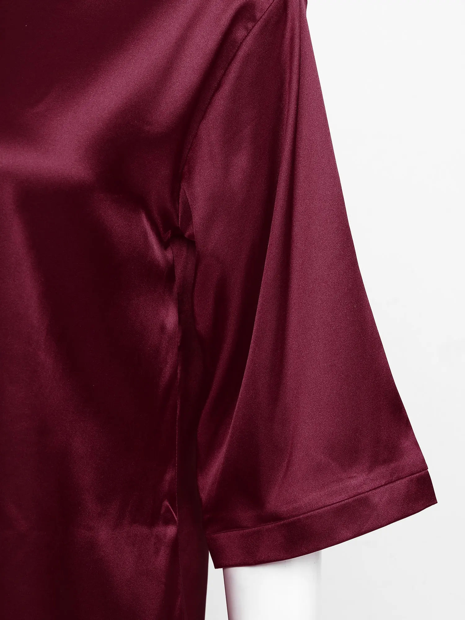 New Women Satin T-Shirts Pajamas 3/4 Sleeve Turn-Down Collar Button Nightshirt Solid Color Nightdress Sleepwear Casual Home Wear