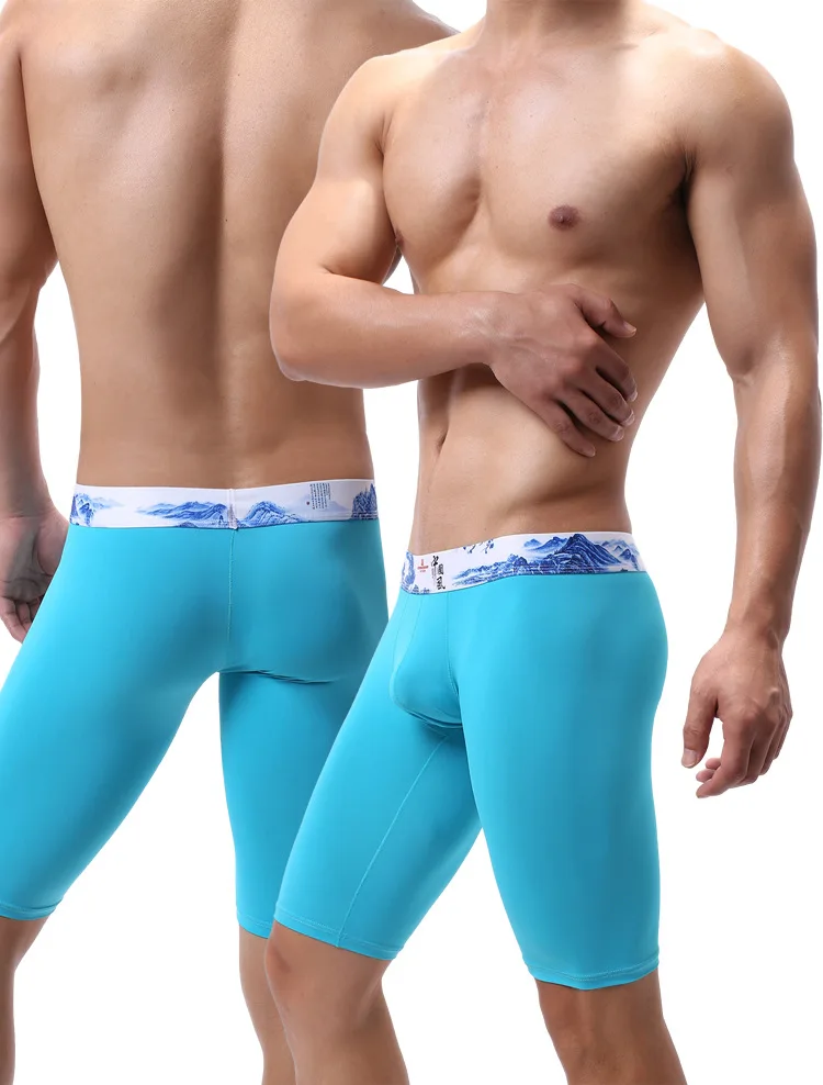 

Sexy New Fashion Brand Man Sexy Thin Sheer Polyester Pajama Shorts Gay Male Ice Silk Transparent Sleep Leggings Bottoms