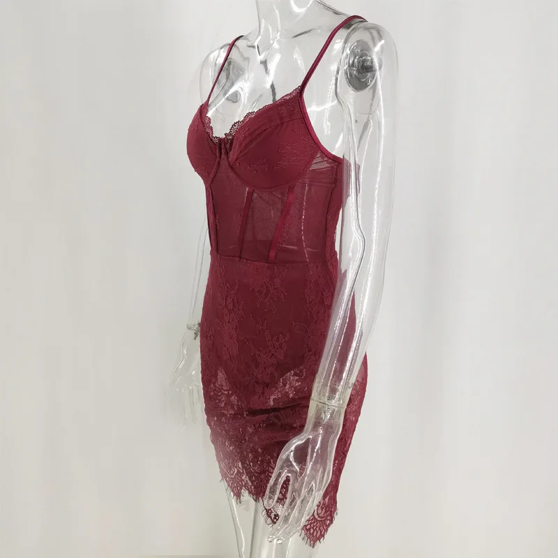 

Women Lace Dress Sleeveless Spaghetti Strap Hollow Out Party Sexy Dress Summer Party Club Vestido De Festa
