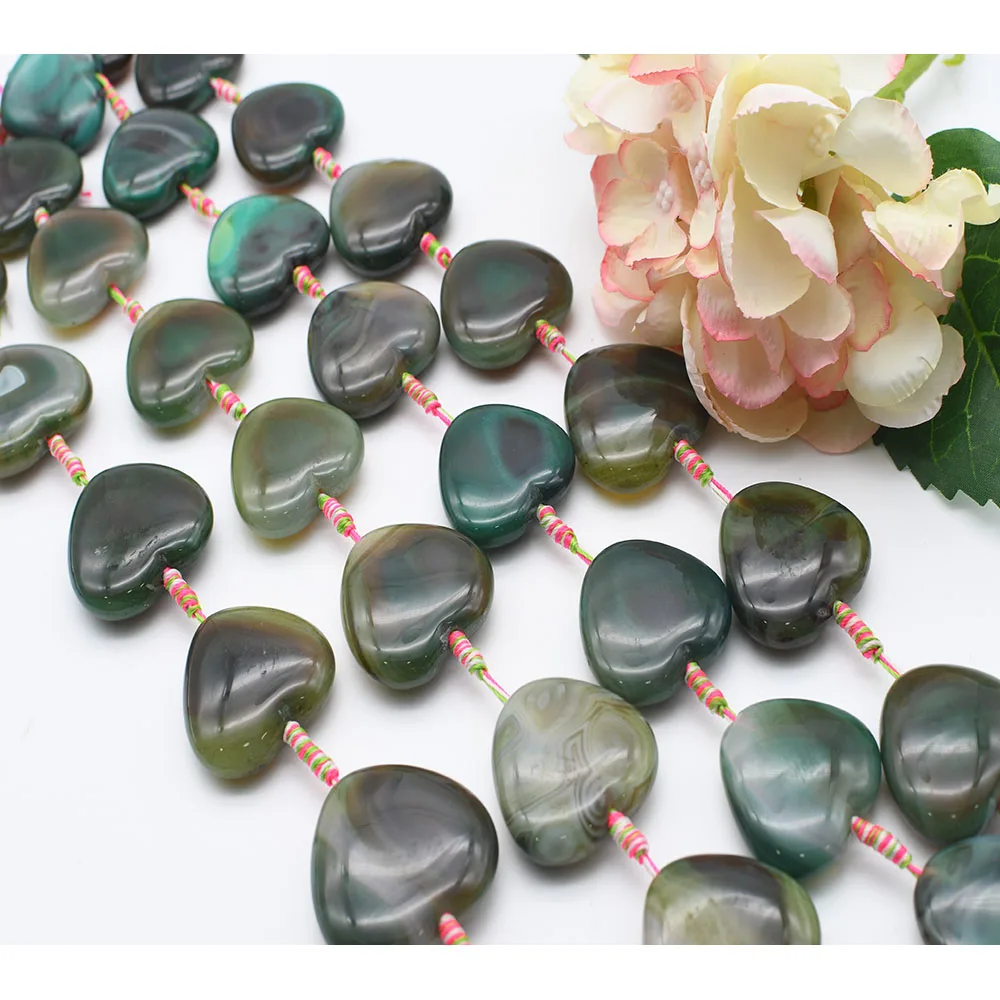 

37X35mm Natural Smooth heart shape Agate stone beads For DIY Bracelet Necklace Jewelry Making Strand 15"