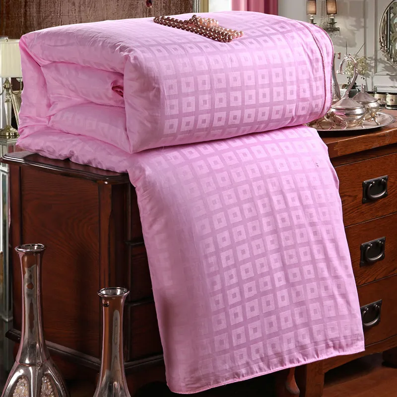 Quality Exquisite 100%Mulberry Silk Quilt Custom Handmade Comforters Grid Pattern 100%Cotton Fabric 4 Color Blankets |