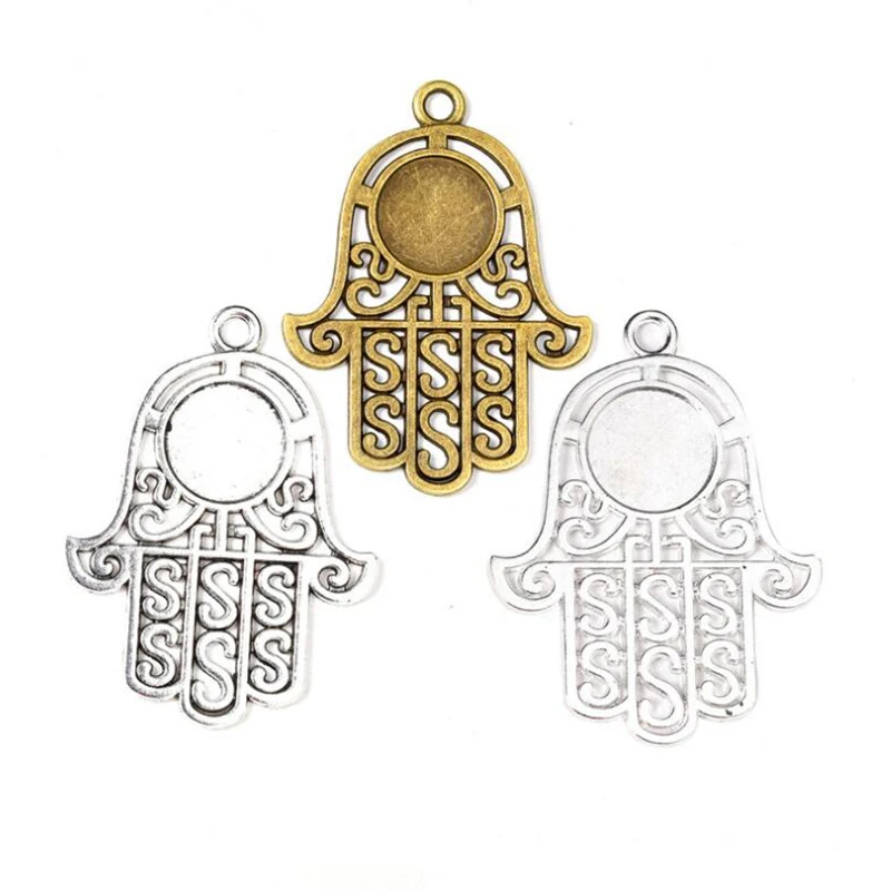 

3pcs/lot Fatima Hand Pendant Necklace Base Fit 14mm Cabochon Alloy Pendant Setting DIY Jewelry Making Suppliers Craft B16