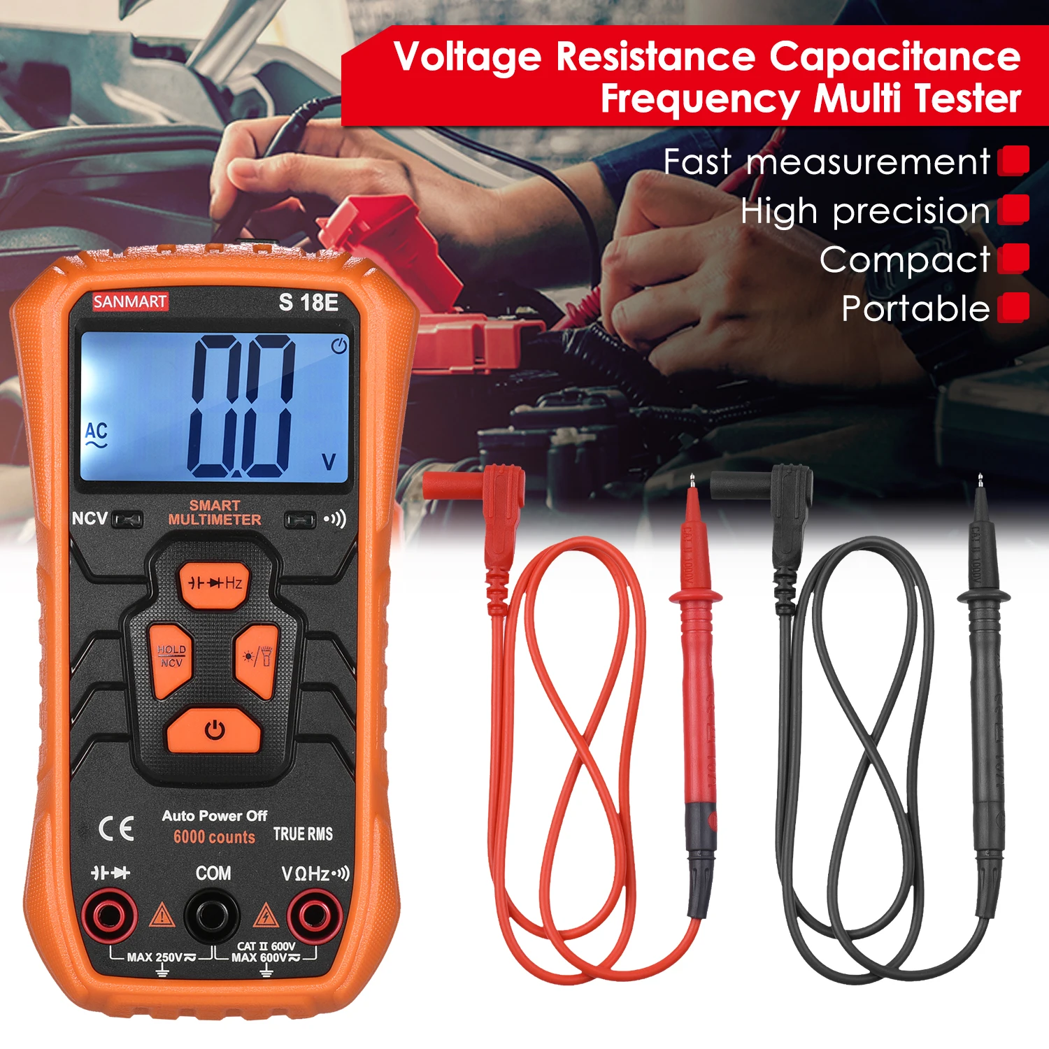 Мультиметр True RMS 6000 отсчетов компактный вольтметр Омметр CATII 600 в NCV ACV DCV