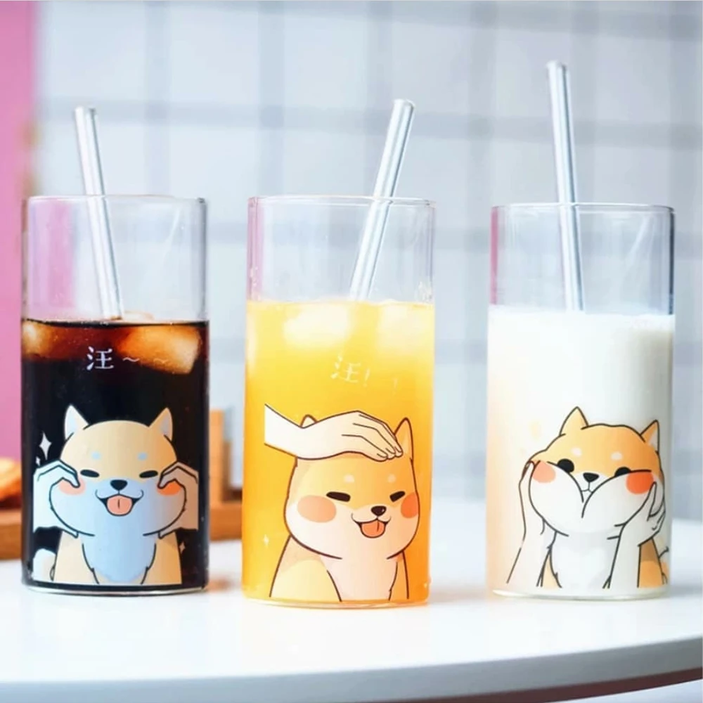 Креативная термостойкая стеклянная чашка Kawaii shaba inu с соломинкой милая офисная