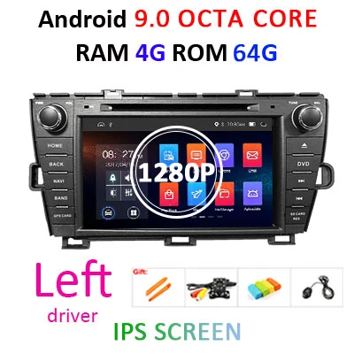 DSP 4G 64G Android 9,0 ips экран автомобиля радио gps для Toyota Prius 2009-2013 dvd-плеер Навигация стерео Мультимедийный блок - Цвет: 4G 64G DSP-L-1280
