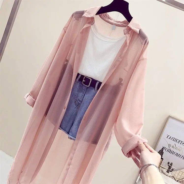 Женская легкая шифоновая блузка летняя однотонная Свободная рубашка для защиты