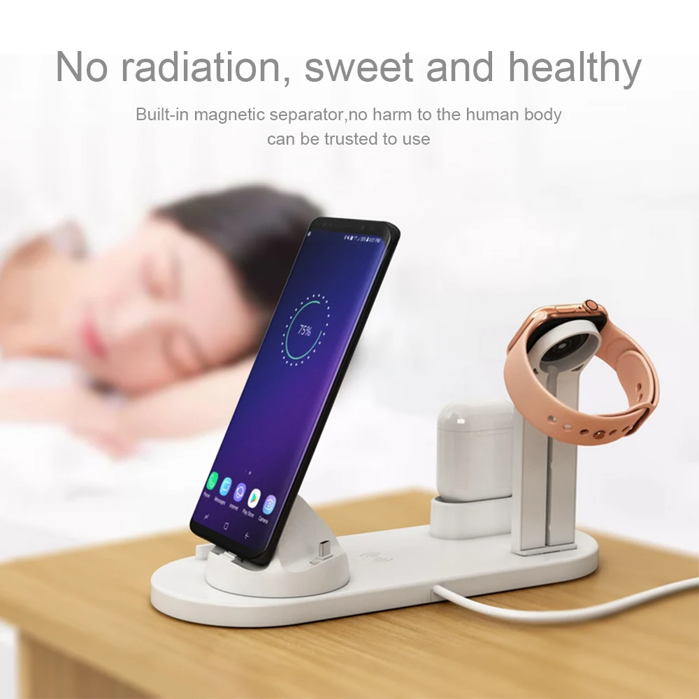 4 в 1 беспроводная зарядная док-станция для Apple Watch 3 2 airpods iPhone X XS Max XR 8 Plus Qi Быстрое беспроводное зарядное устройство Подставка