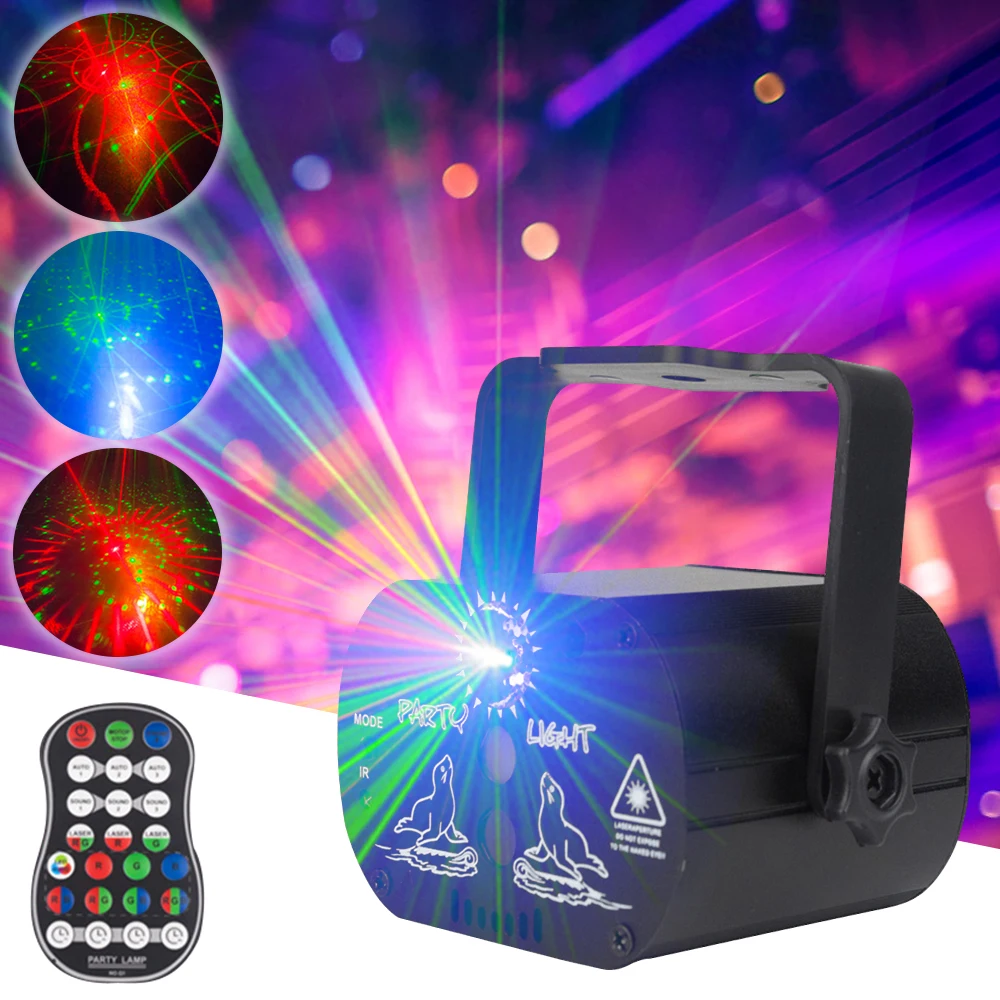 

Светодиодный лазерный проектор с голосовым управлением, миниатюрный светильник RGB для дискотеки, вечеринки, дискотеки, с USB-зарядкой, стробо...