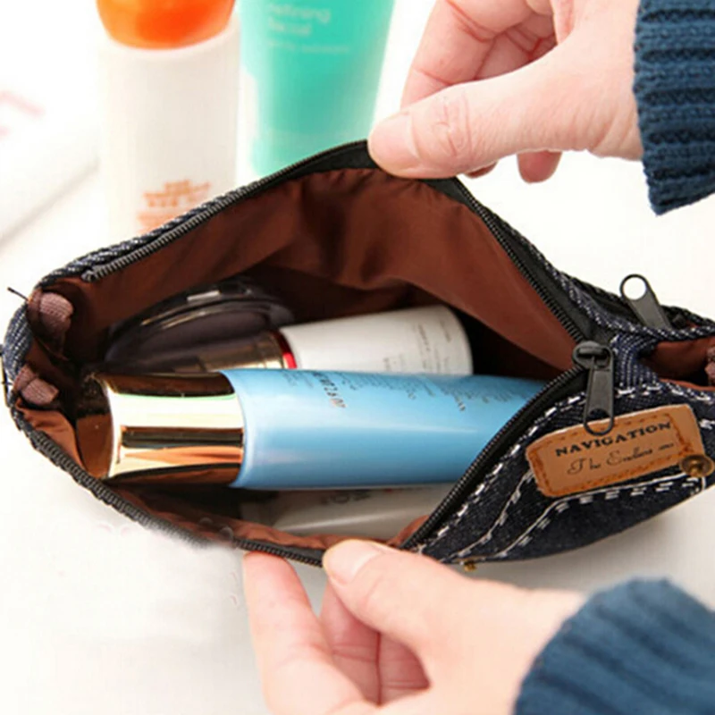 Джинсовая синяя женская косметичка Холщовый кошелек из денима дорожная дамская