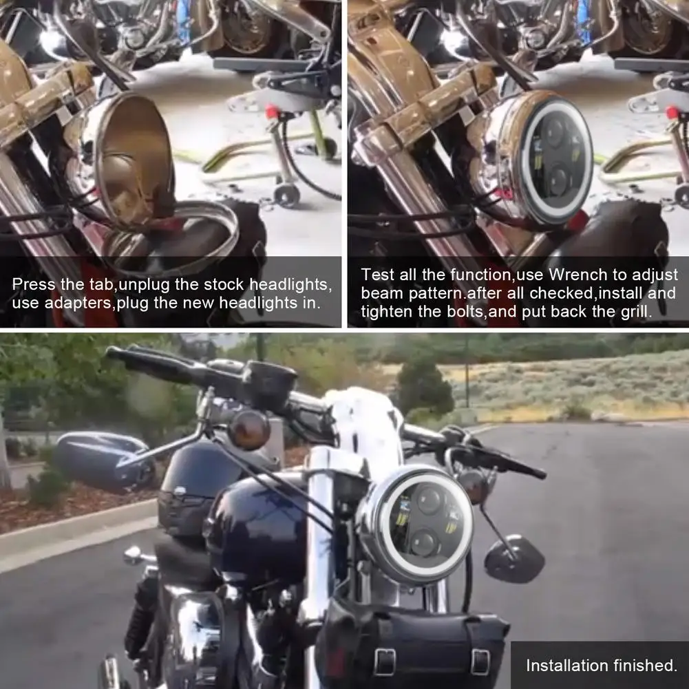 

9-30V Motorcycle Headlamp Halo Angel Eyes DRL 200W Round Motorcycle LED Headlight for Motorcycle H4 H13 LED Moto Headlight