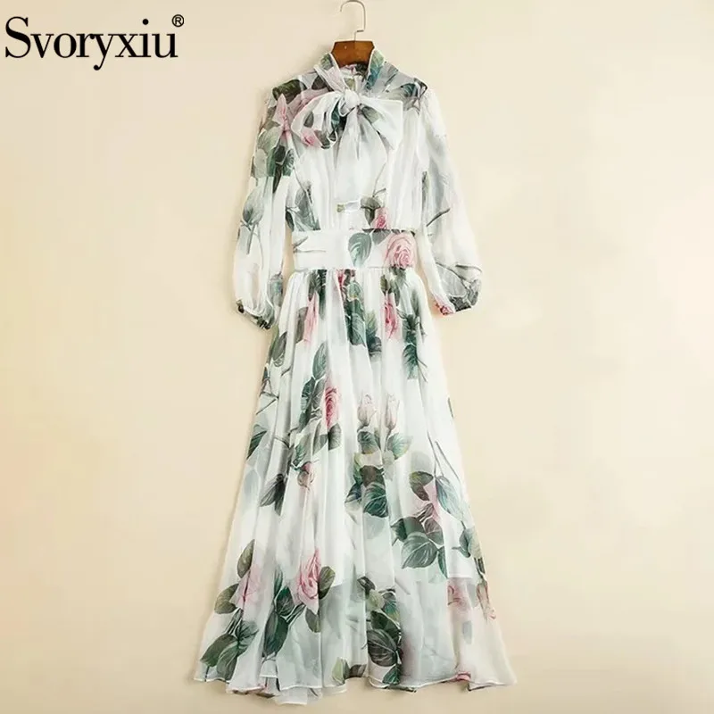 Женское длинное шифоновое платье Svoryxiu разноцветное элегантное с бантом на