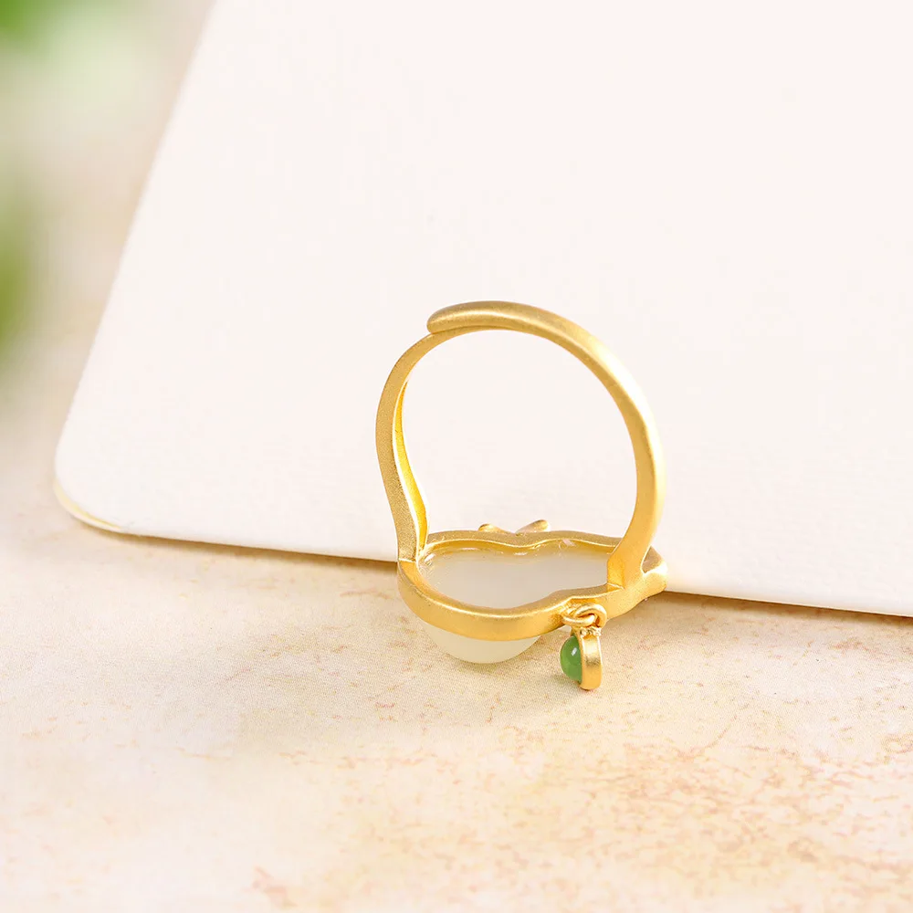 

Uglyless Natural Jade Gourd Rings for Women China Chic GOOD LUCK Jewelry Sets 925 Silver Jasper Necklaces Amber Earrings + Chain