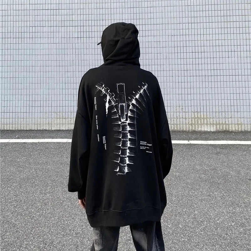 

Повседневный свободный свитер в стиле Харадзюку С Капюшоном и молнией сзади