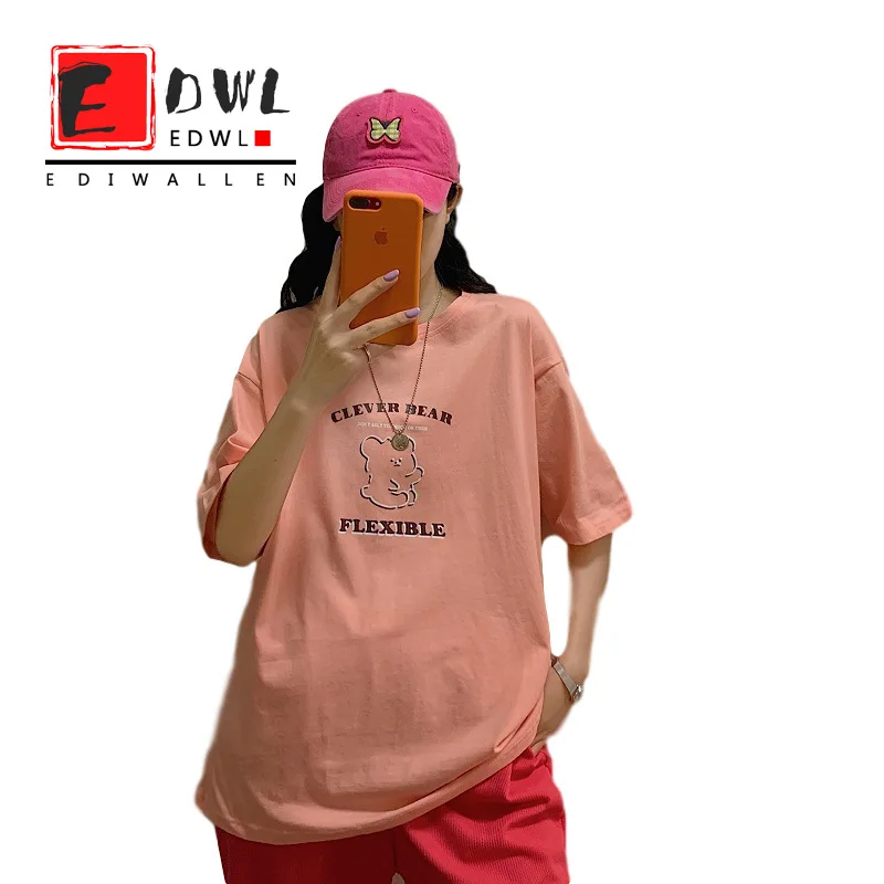 

Women T-shirt Cute Bear Harajuku Punk Oversized Top Short Sleeve Red Tops Coat Hip Hop Letter Print Women Tshirt Kawaii Clothes