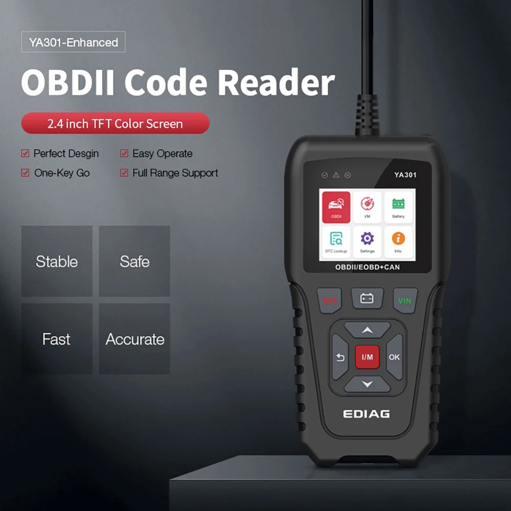 

OBDII/EOBD Code Reader EDIAG YA301 Scanner Tool Support Battery Check PK OBD2 KW680 AL319 Diagnostic Tool Function Free Update