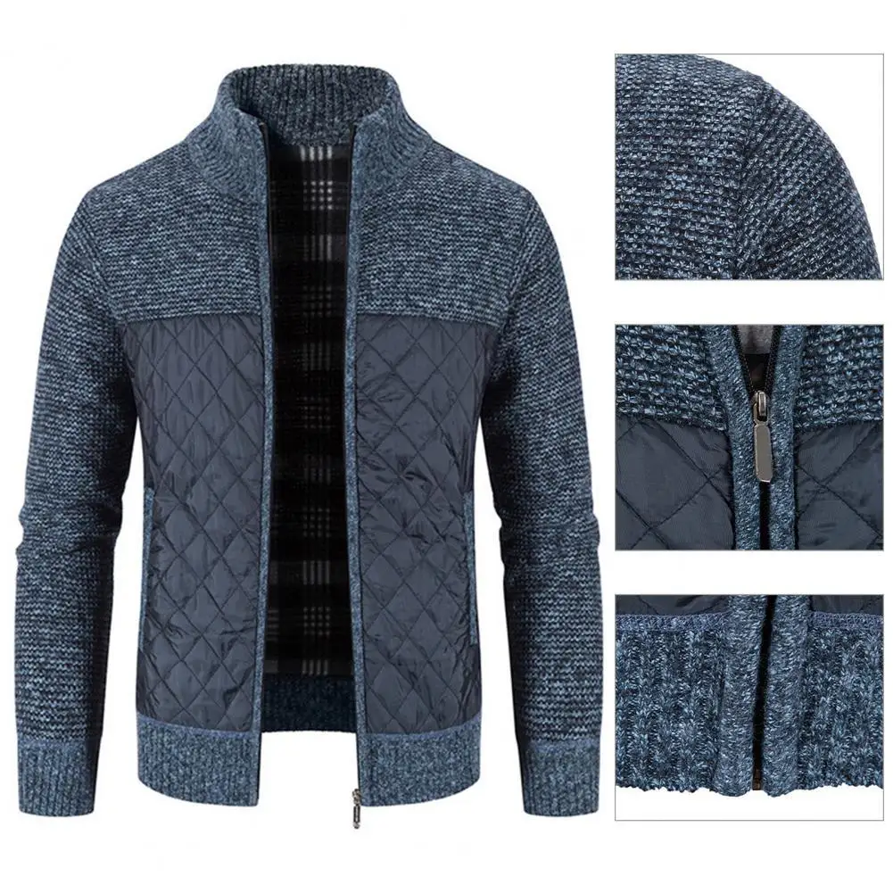 

Trendy Knitted Cardigan Windproof Cold Resistant Stand Collar Pockets Sweater Coat Sweater Coat Cardigan Sweater