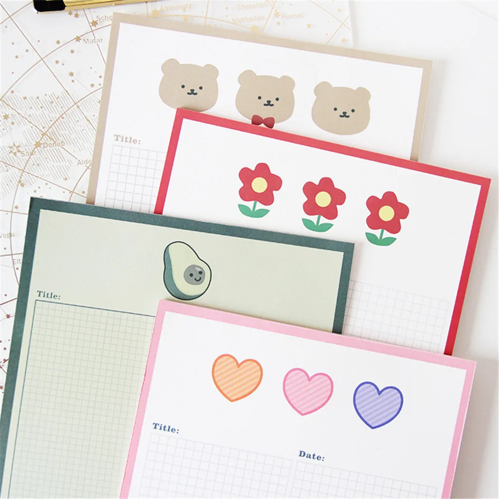 Блокнот для заметок 30 листов милый мультяшный медведь цветок авокадо клетка