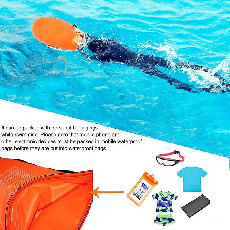 20L Inflatable Open PVC Swimming Buoy Tow Float Dry Bag Double AirBag With Belt High Visibility Water Sport Safety |