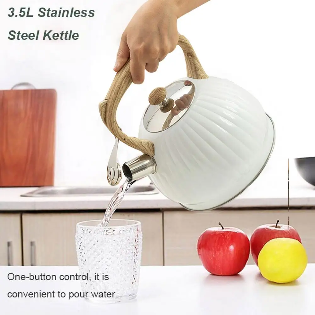 

3L/3.5L Stainless Steel Whistling Kettle Wood Grain Handle Strong Compatibility Coffee Tea Kettle Universal Gas Induction Cooker